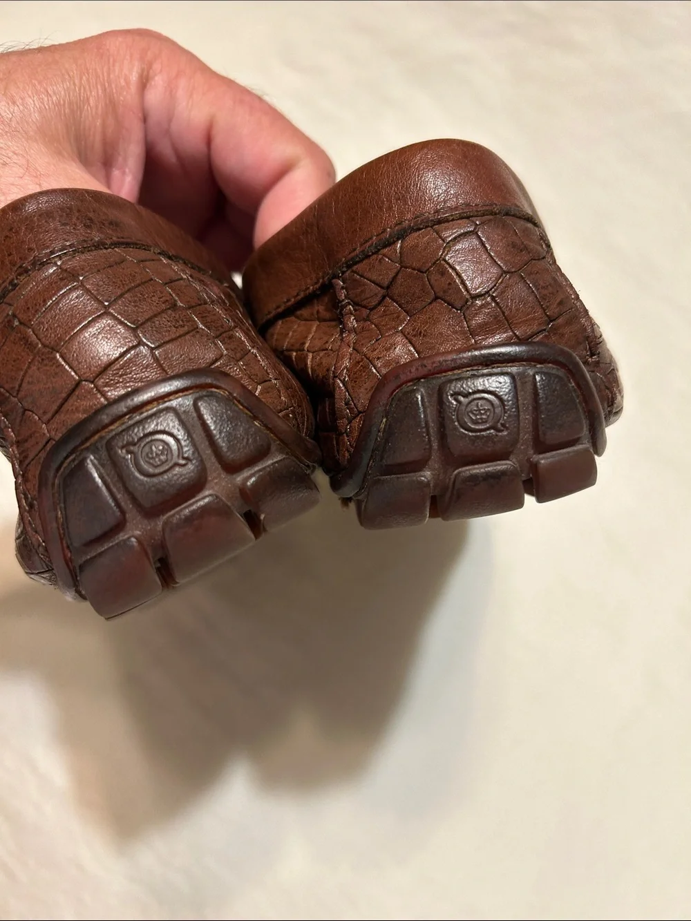 Born Men’s Dark Brown Croc-Embossed Leather Slip-On Loafers